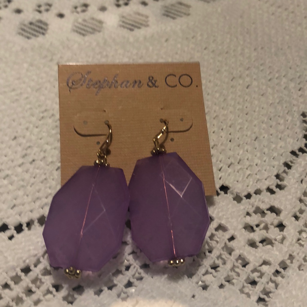 Stephan & Co Purple Stone Hook Earrings Nwt